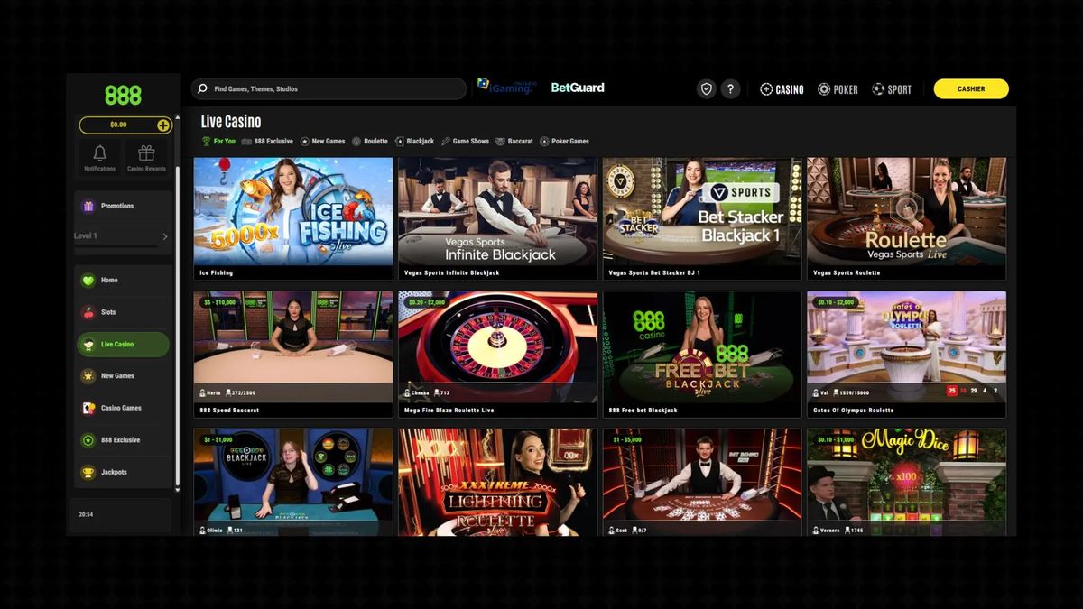 888casino: screenshot of the casino site