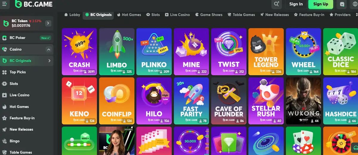 BC.Game: screenshot of the casino site
