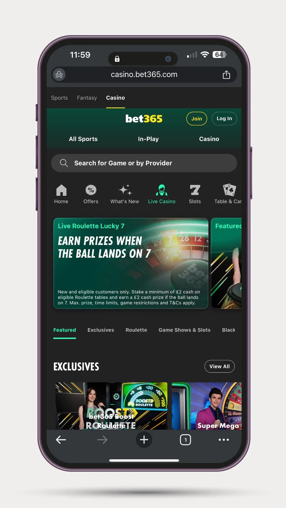 bet365 Casino: screenshot of the casino site