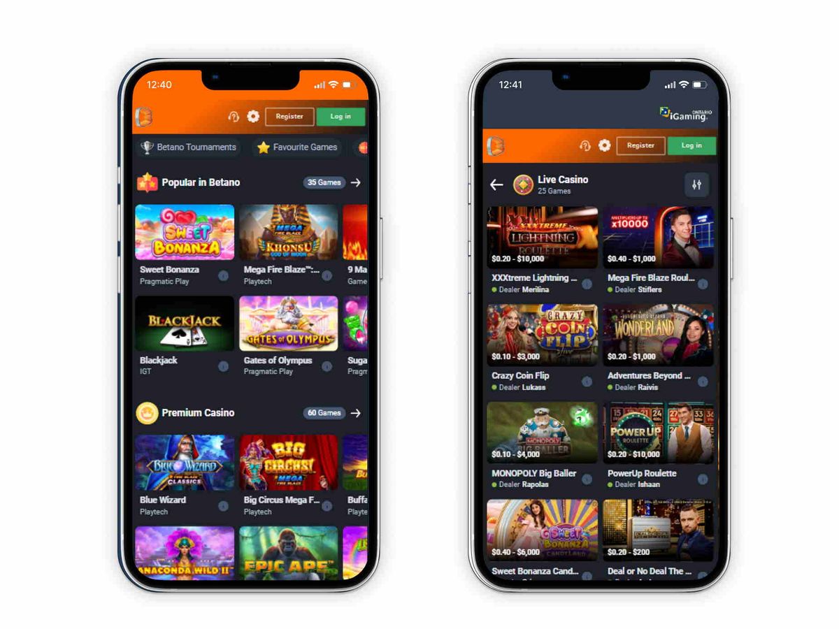 Betano: screenshot of the casino site