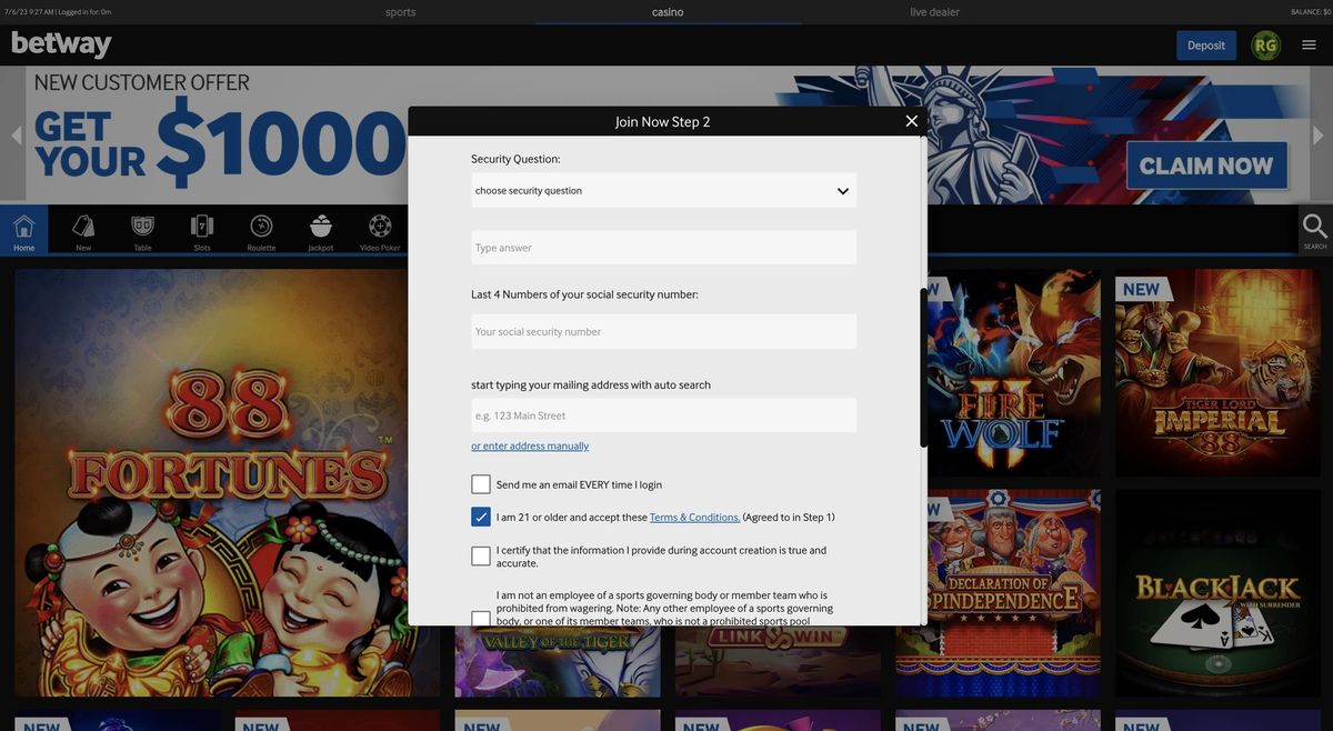 Betway Casino: screenshot of the casino site