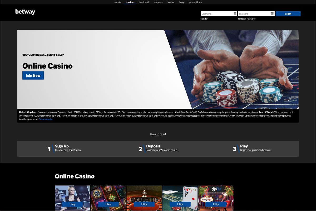 Betway Casino: screenshot of the casino site