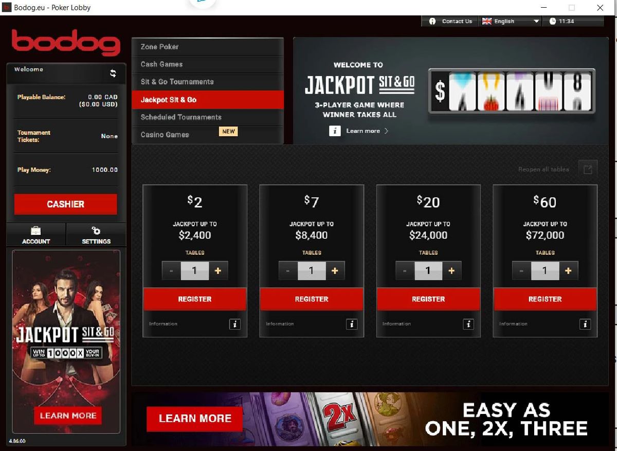Bodog: screenshot of the casino site