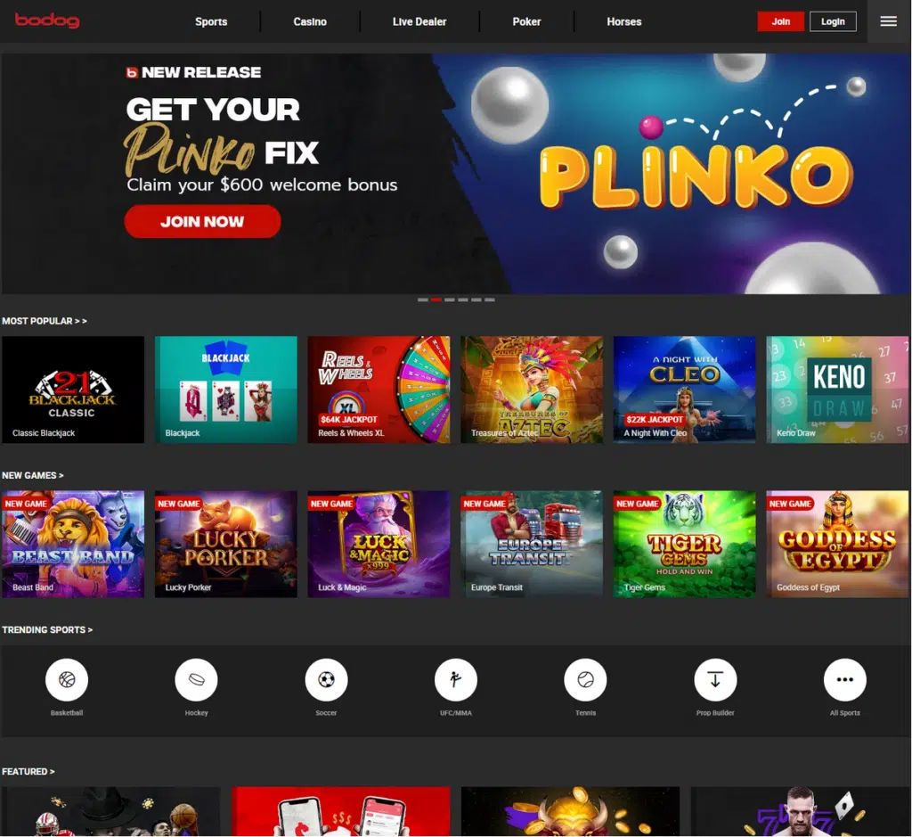 Bodog: screenshot of the casino site