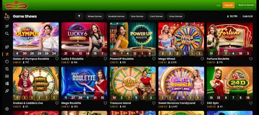 Casino Classic: screenshot of the casino site