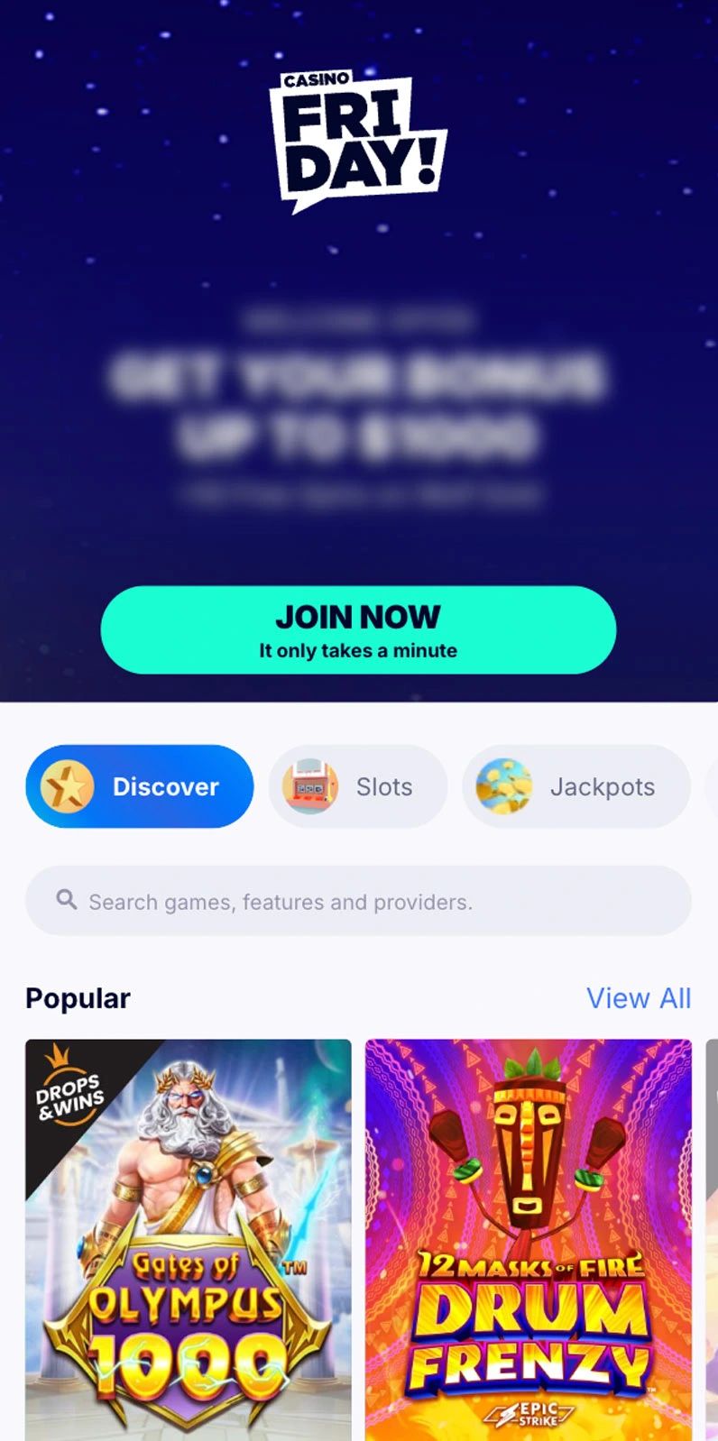 Casino Friday: screenshot of the casino site