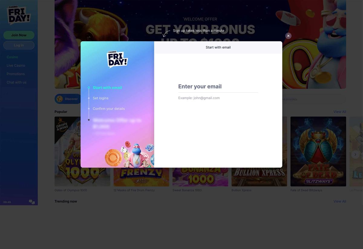 Casino Friday: screenshot of the casino site