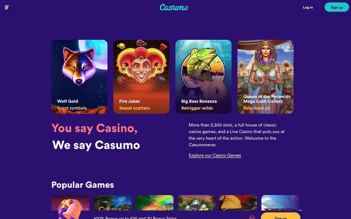 Casumo: screenshot of the casino site