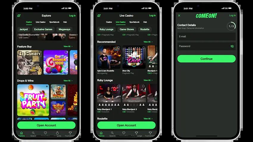 ComeOn Casino: screenshot of the casino site