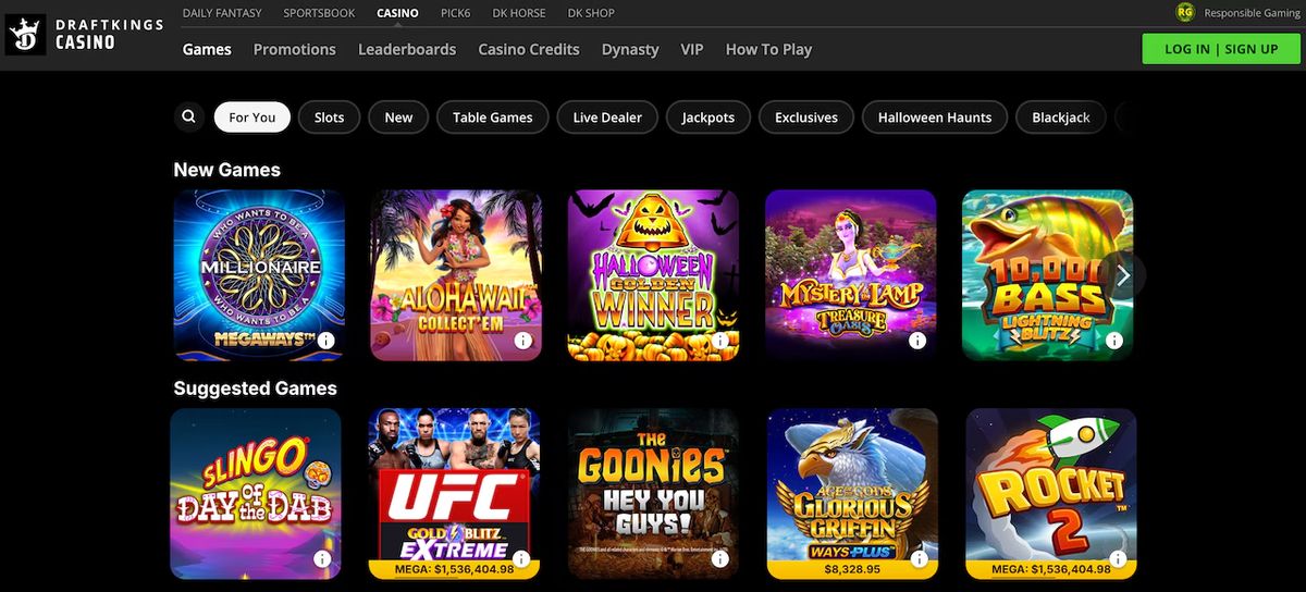 DraftKings Casino: screenshot of the casino site