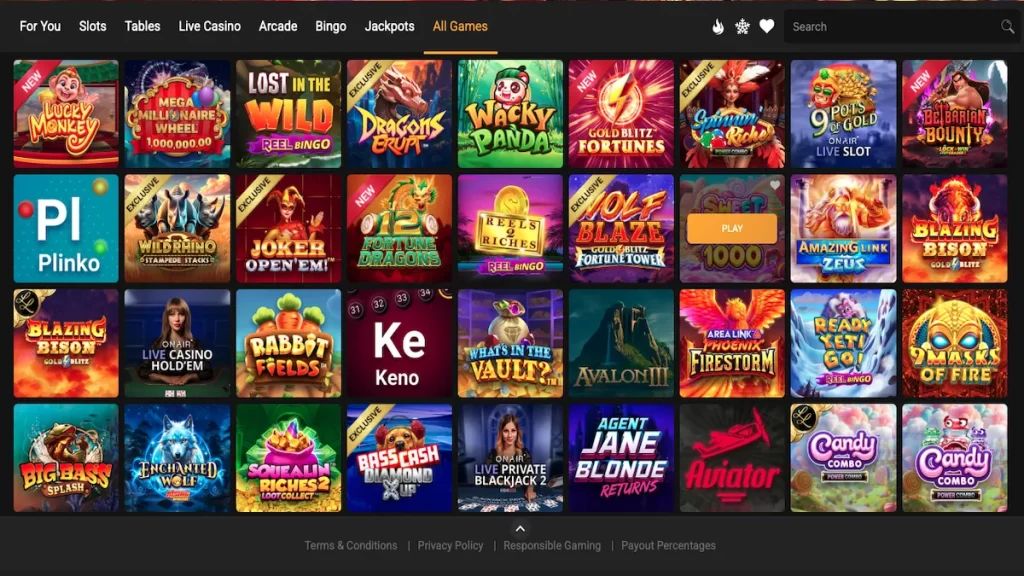 Grizzly's Quest Casino: screenshot of the casino site
