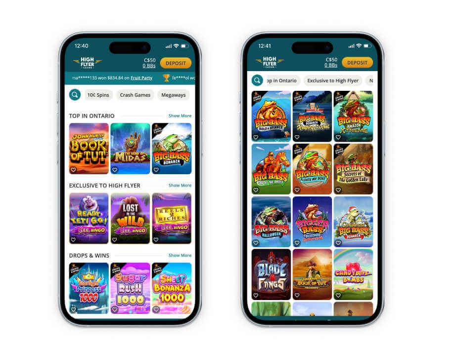 High Flyer Casino: screenshot of the casino site