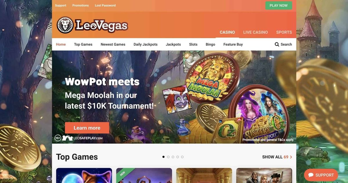 LeoVegas: screenshot of the casino site