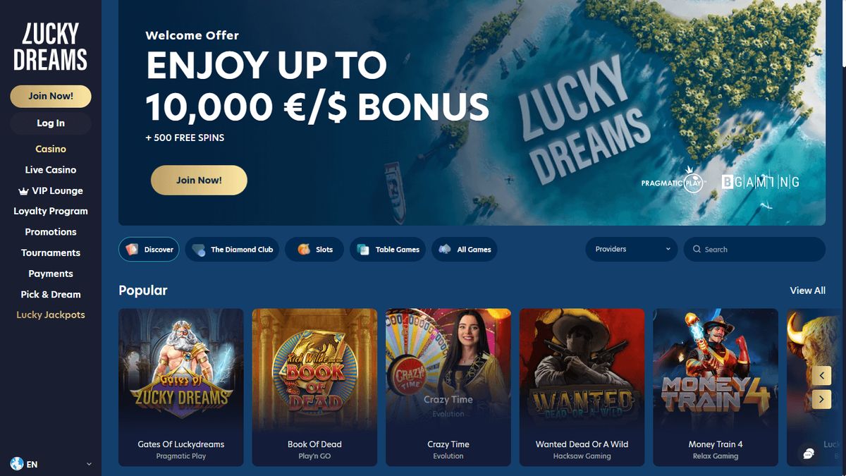 Lucky Dreams Casino: screenshot of the casino site
