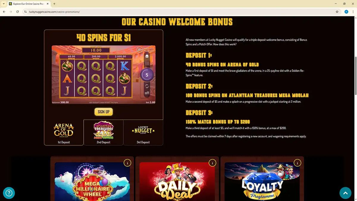 Lucky Nugget Casino: screenshot of the casino site