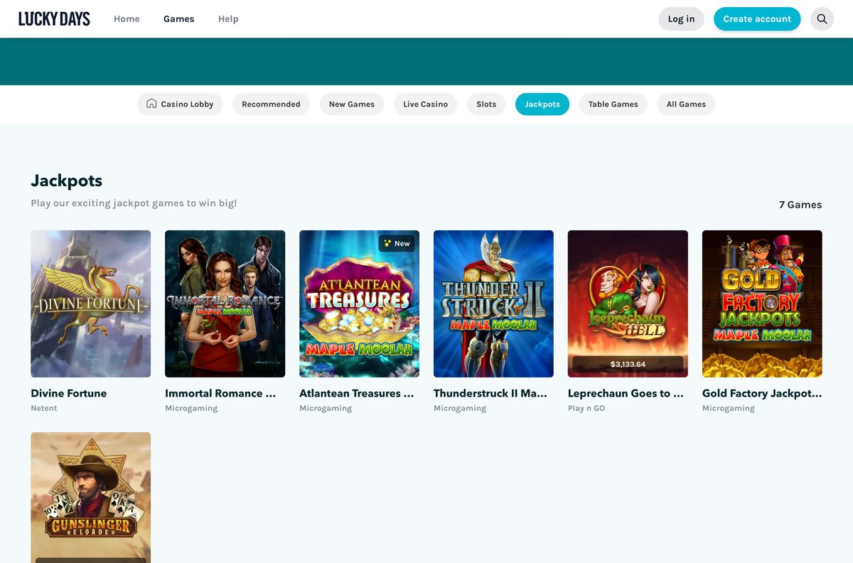 LuckyDays Casino: screenshot of the casino site