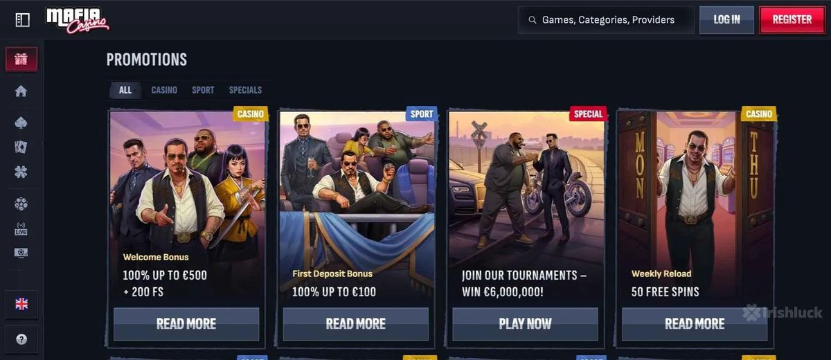Mafia Casino: screenshot of the casino site