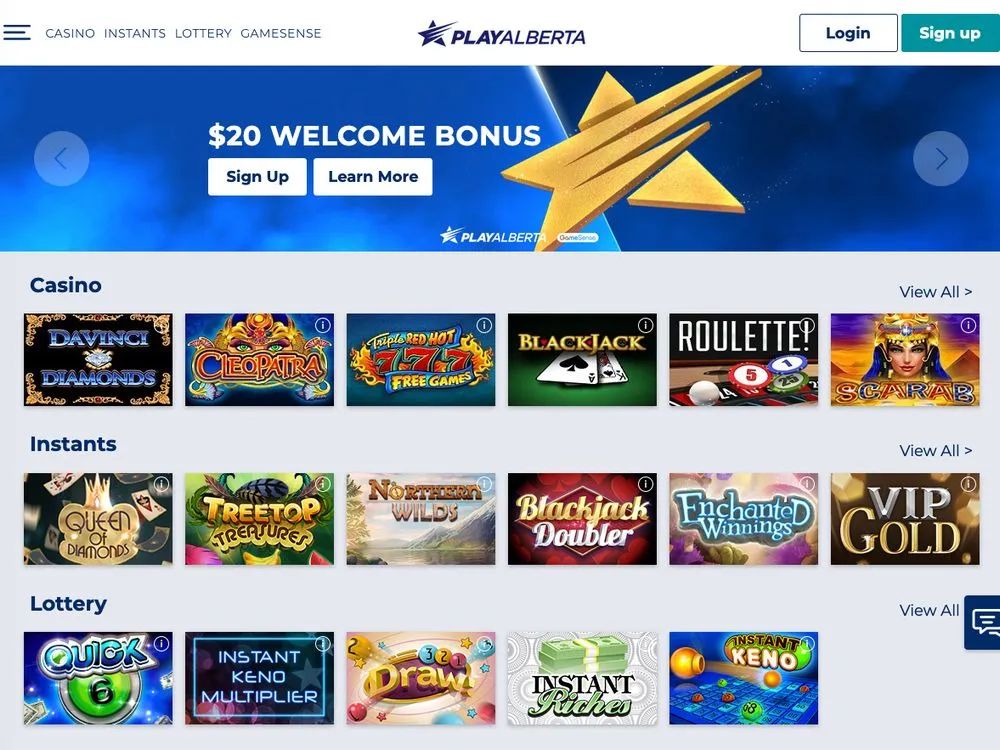 PlayAlberta: screenshot of the casino site