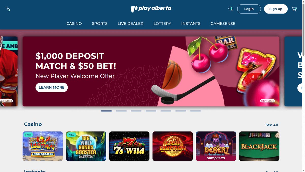 PlayAlberta: screenshot of the casino site