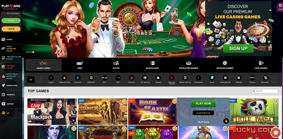 Playamo Casino: screenshot of the casino site