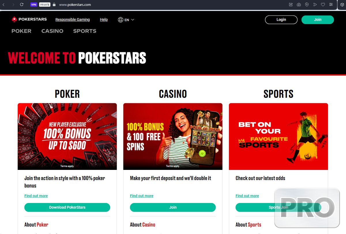 PokerStars Casino: screenshot of the casino site