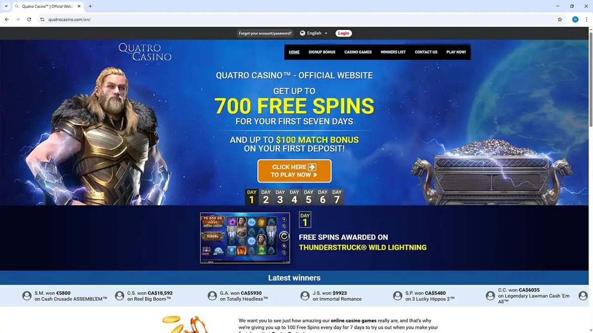 Quatro Casino: screenshot of the casino site