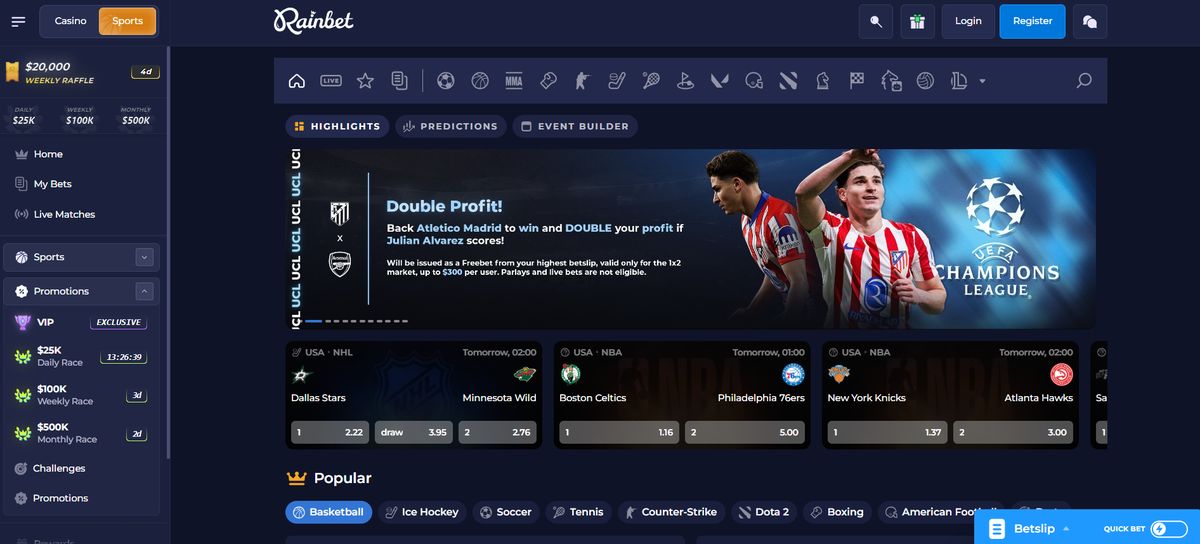 Rainbet: screenshot of the casino site