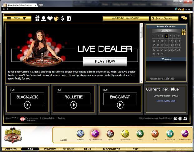 River Belle Casino: screenshot of the casino site