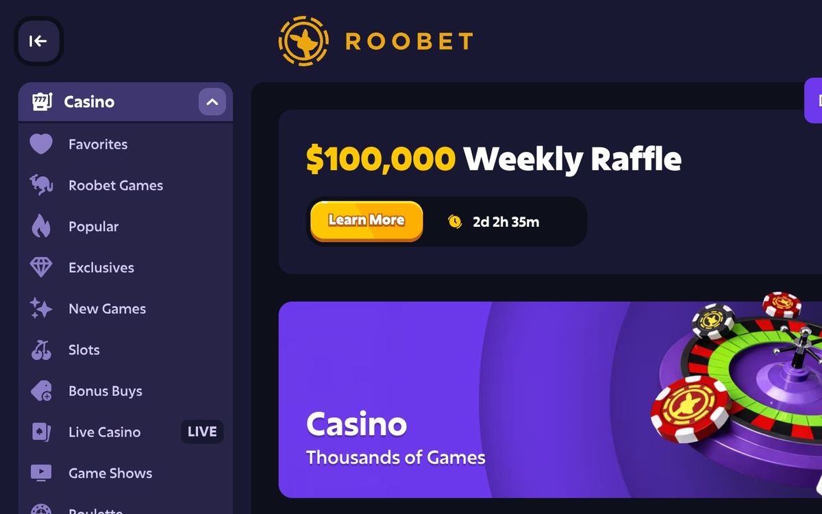Roobet: screenshot of the casino site
