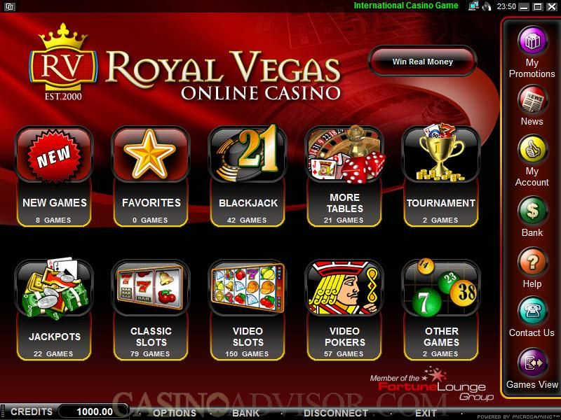 Royal Vegas Casino: screenshot of the casino site