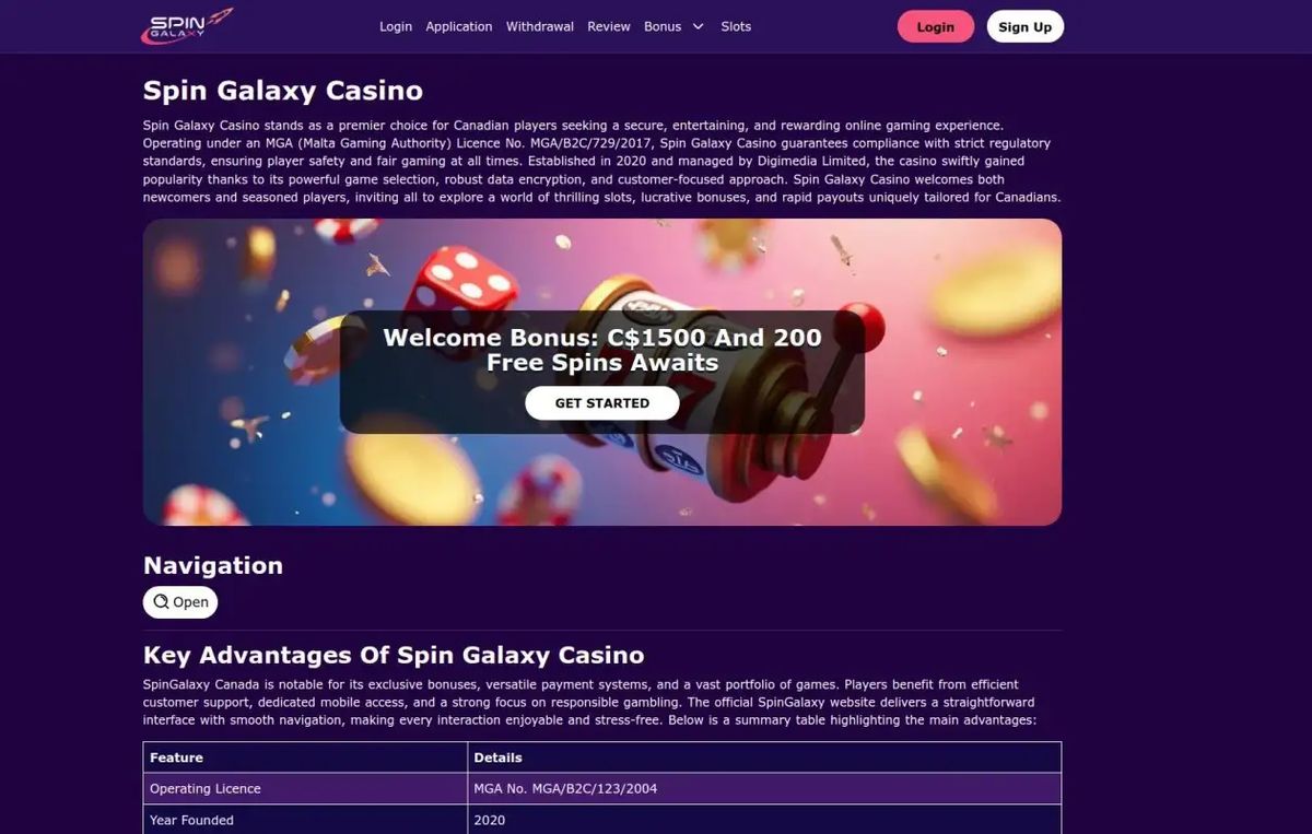 Spin Casino: screenshot of the casino site
