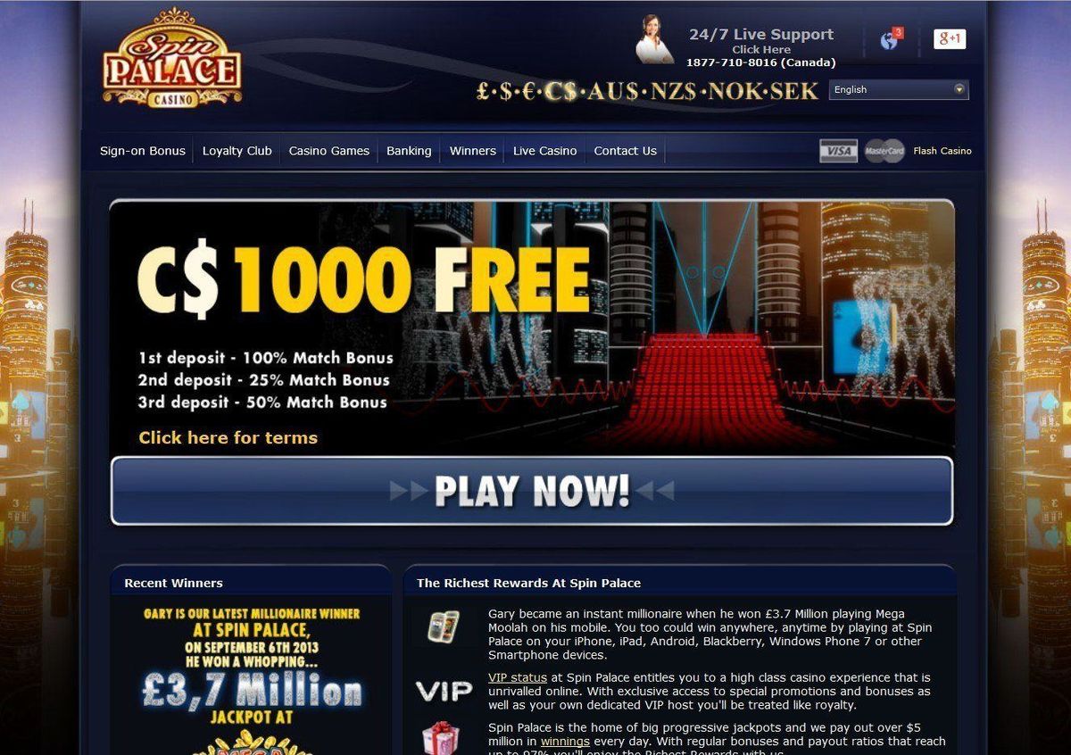 Spin Palace Casino: screenshot of the casino site