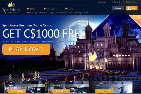 Spin Palace Casino: screenshot of the casino site