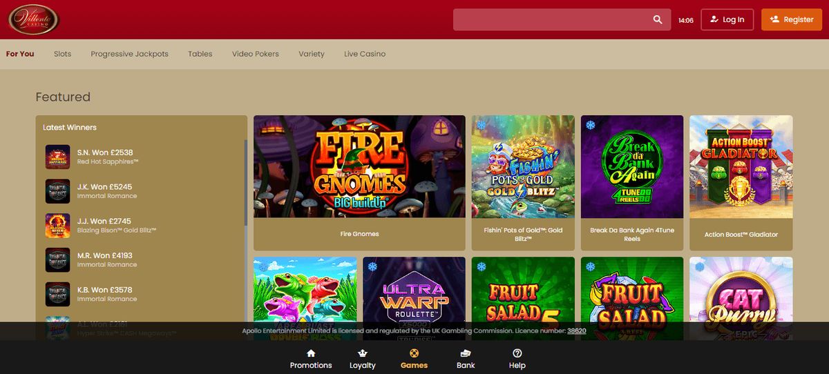 Villento Casino: screenshot of the casino site