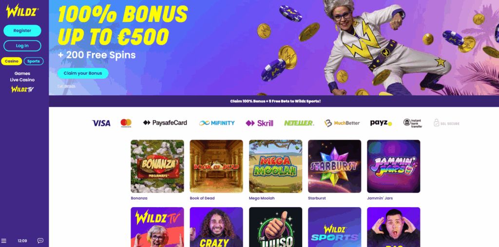 Wildz Casino lobby, a pick for free slots in canada
