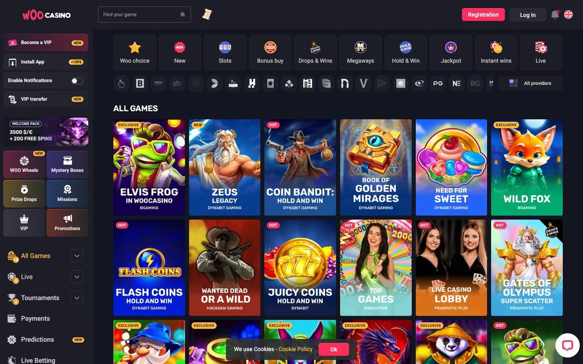 Woo Casino: screenshot of the casino site