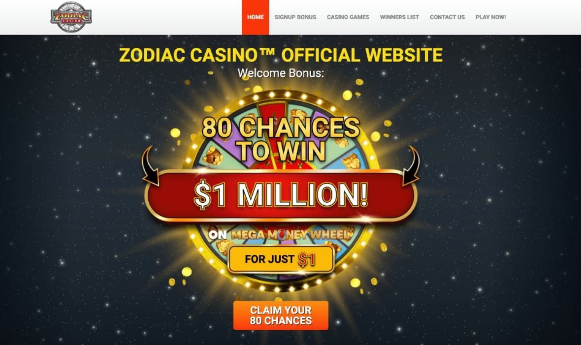 Zodiac Casino: screenshot of the casino site