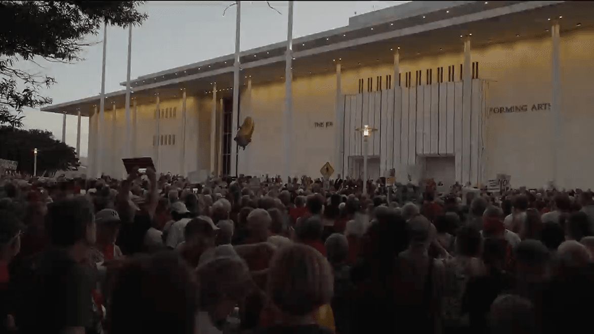 Thousands protest outside Kennedy Center amid fears Trump could demolish historic venue