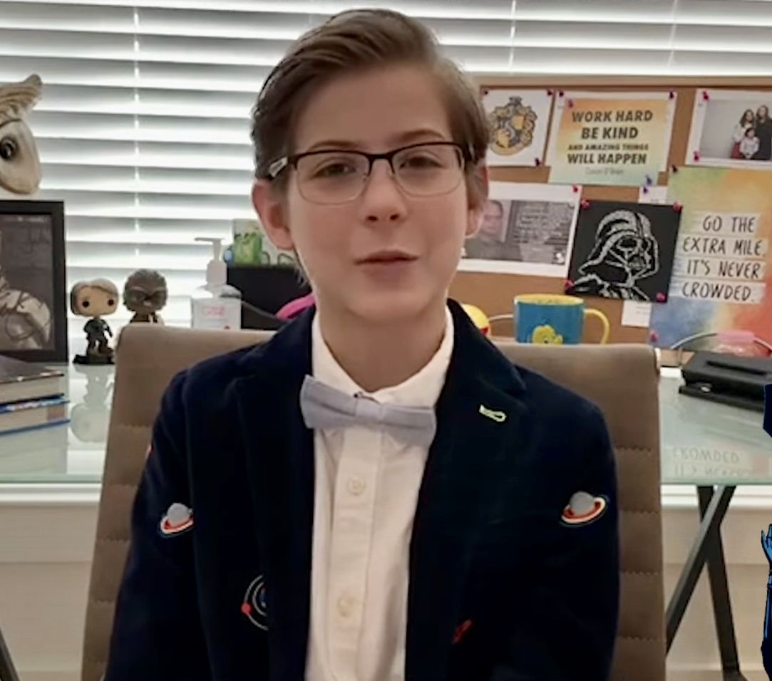 Jacob Tremblay speaking to the class of 2020 via a video