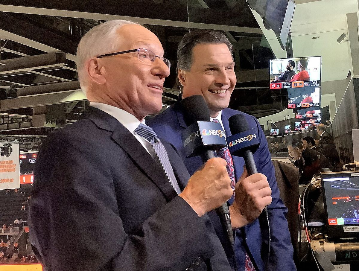 Mike "Doc" Emrick and Ed Olcyk, NHL on NBCSN at Wells Fargo Center, Phildelphia, PA