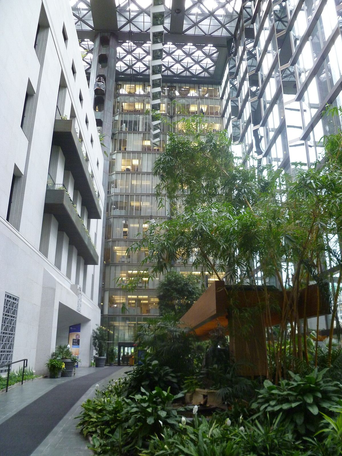 Inside the new glass addition to the Bank of Canada building. The entrance to the bank's currency museum is on the right side.