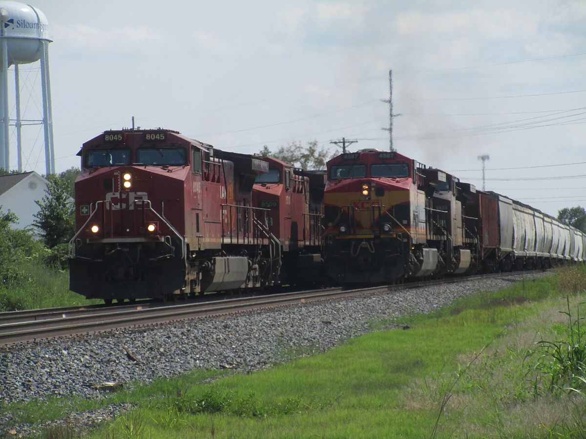 The result of the Canadian Pacific - Kansas City Southern merger, CPKC. Units from both roads are seen on these two trains. The new unified 