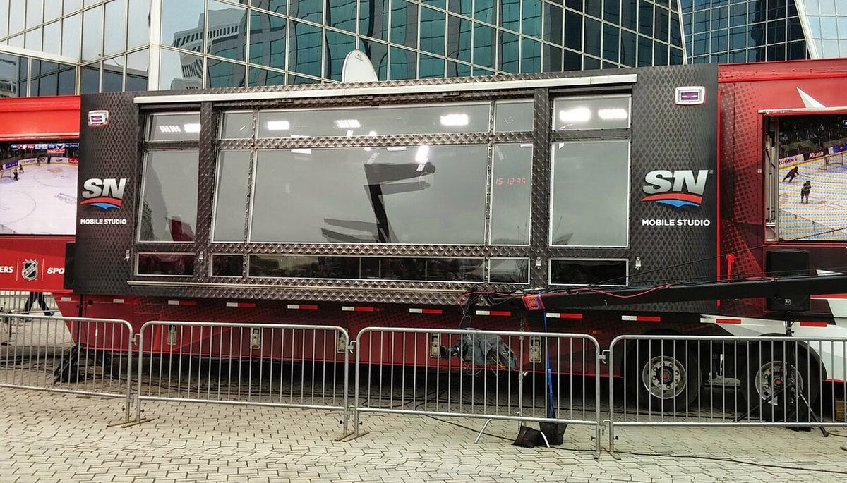 Sportsnet studio truck on the Rogers Hometown Hockey tour stop in Regina, Saskatchewan, Canada.