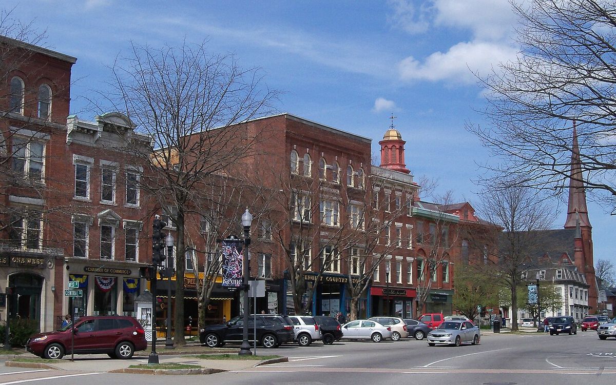 Main Street in downtown Keene, New Hampshire, USA.