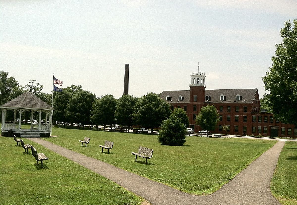 Olde Woolen Mill on the Great Works River, which served as the site of the Parrish Shoe Factory in the 1995 fantasy movie Jumanji