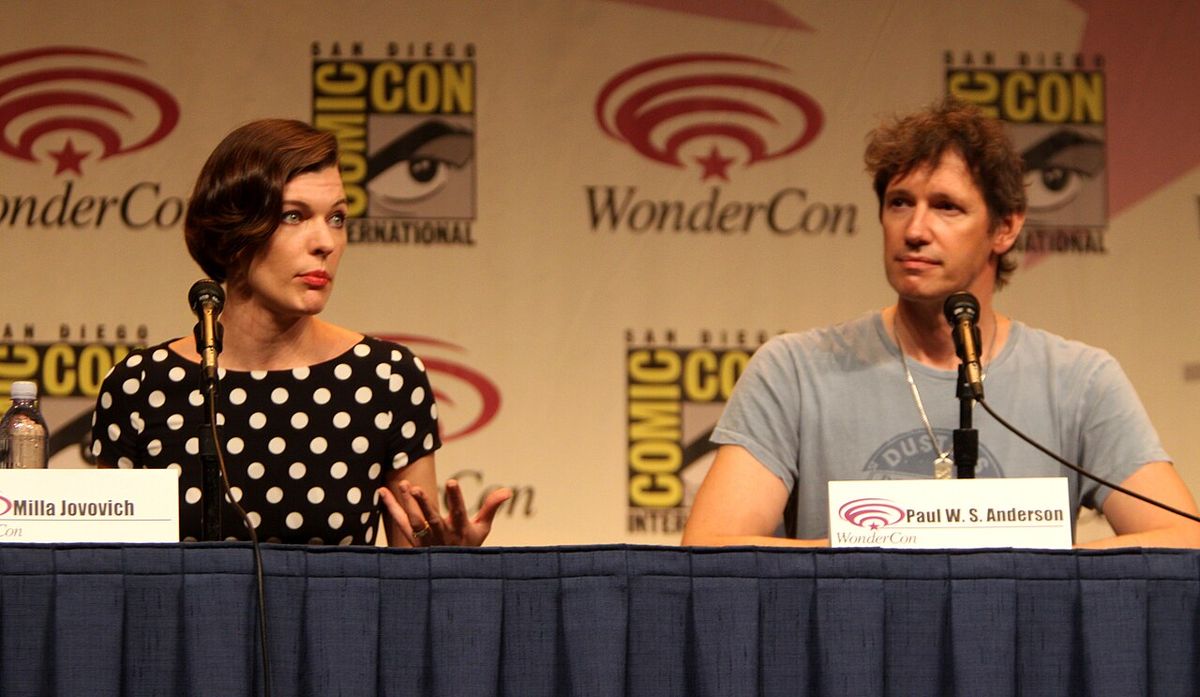Milla Jovovich and Paul W. S. Anderson speaking at Wondercon 2012 in Anaheim, California on March 17, 2012.